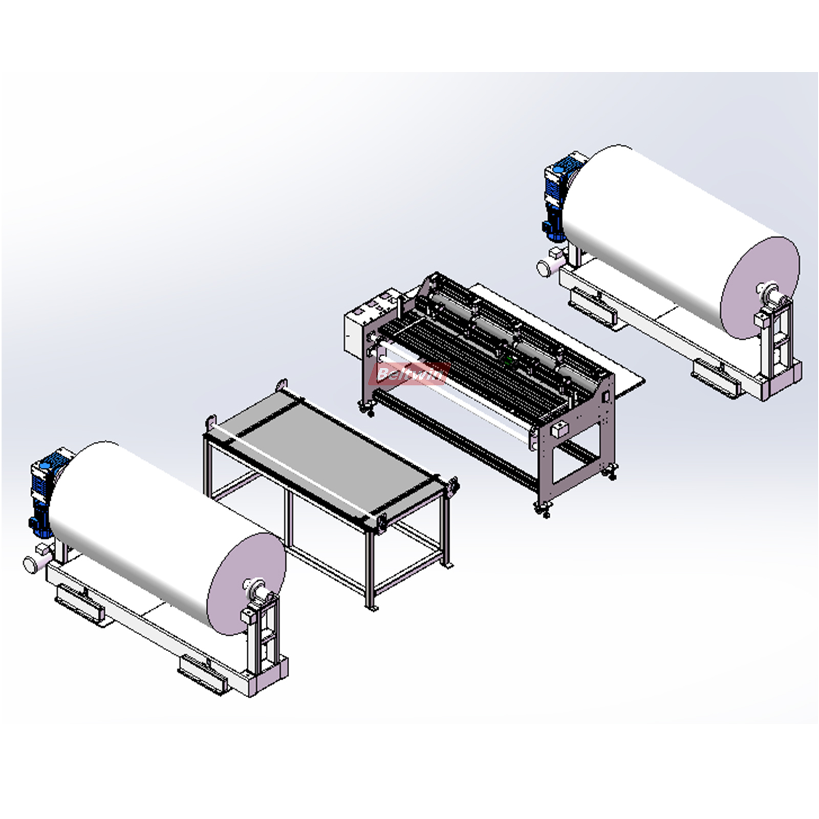 Станок для резки конвейерной ленты с намотчиком и перемотчиком и рабочим столом (европейская версия)